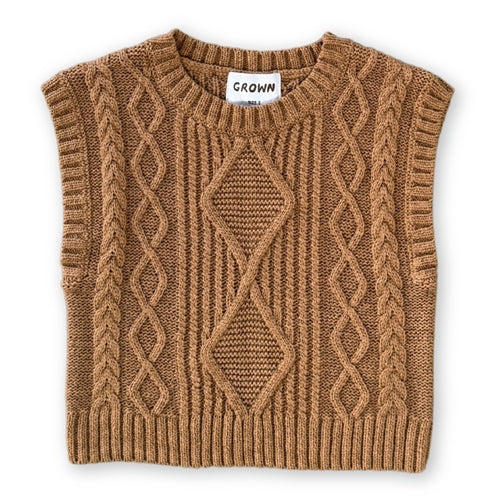 Grown - Chunky Cable Knit Vest - Toast (GJ25)