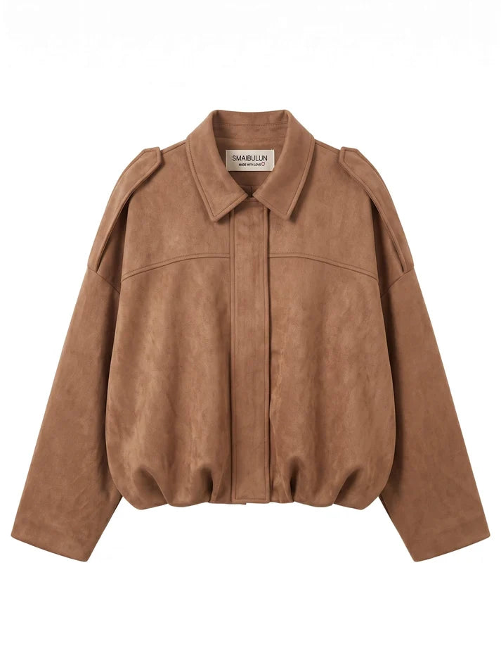 Smaibulun - Suede Zip Gather Hem Bomber Jacket