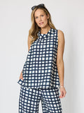 Clarity Monaco Grid Print Top - Navy/White in Navy/White
