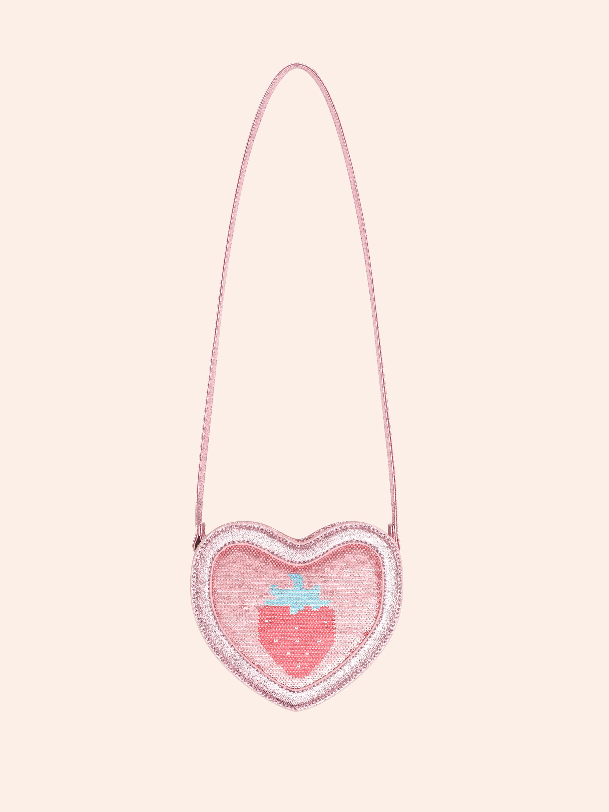 HUXBABY STRAWBERRY SEQUIN HEART BAG in STRAWBERRY METALLIC