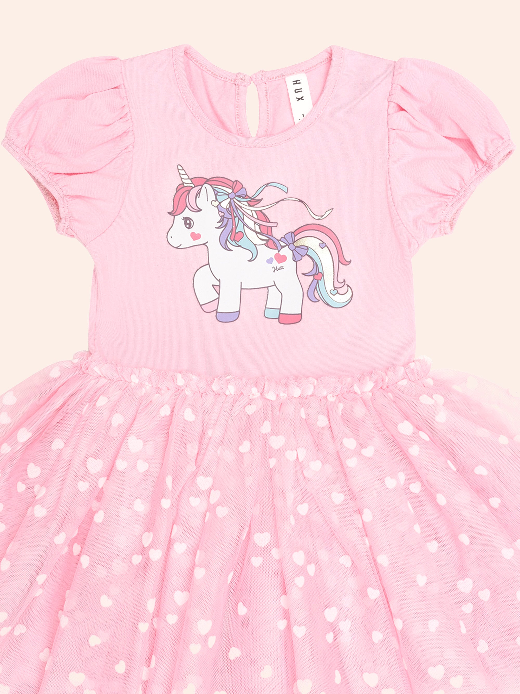 HUXBABY MAGICAL UNICORN PUFF SLV TULLE DRESS in STRAWBERRY CREME
