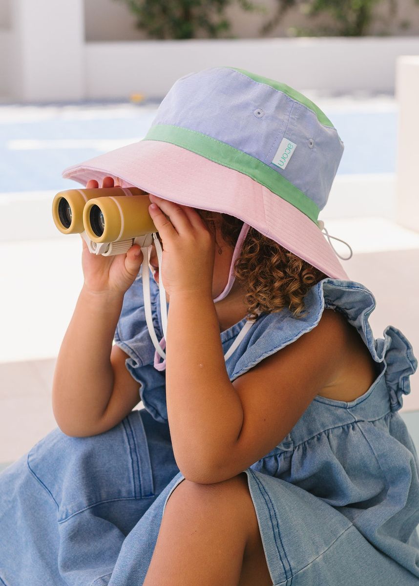 Acorn Kids Pink Colour Block Wide Brim Bucket Hat in Pink