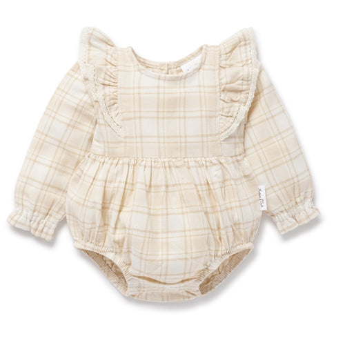 Aster & Oak - Beige Plaid Bubble Romper