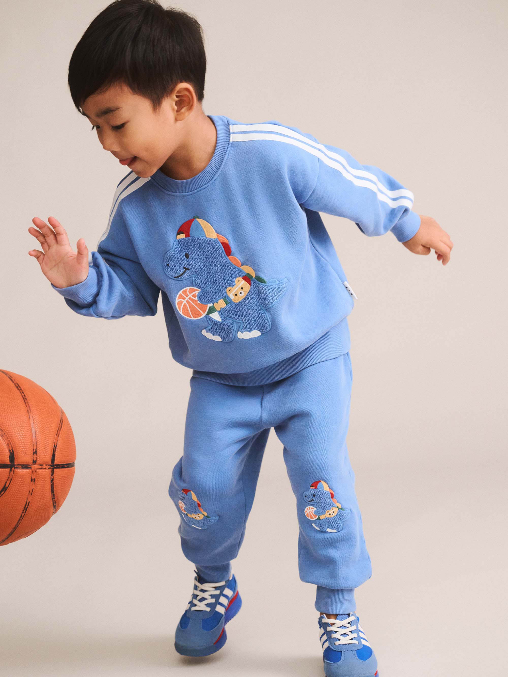 HUXBABY BALLER DINO SPORTY STRIPE SWEATPANT in VINTAGE BLUE GARMENT DYE