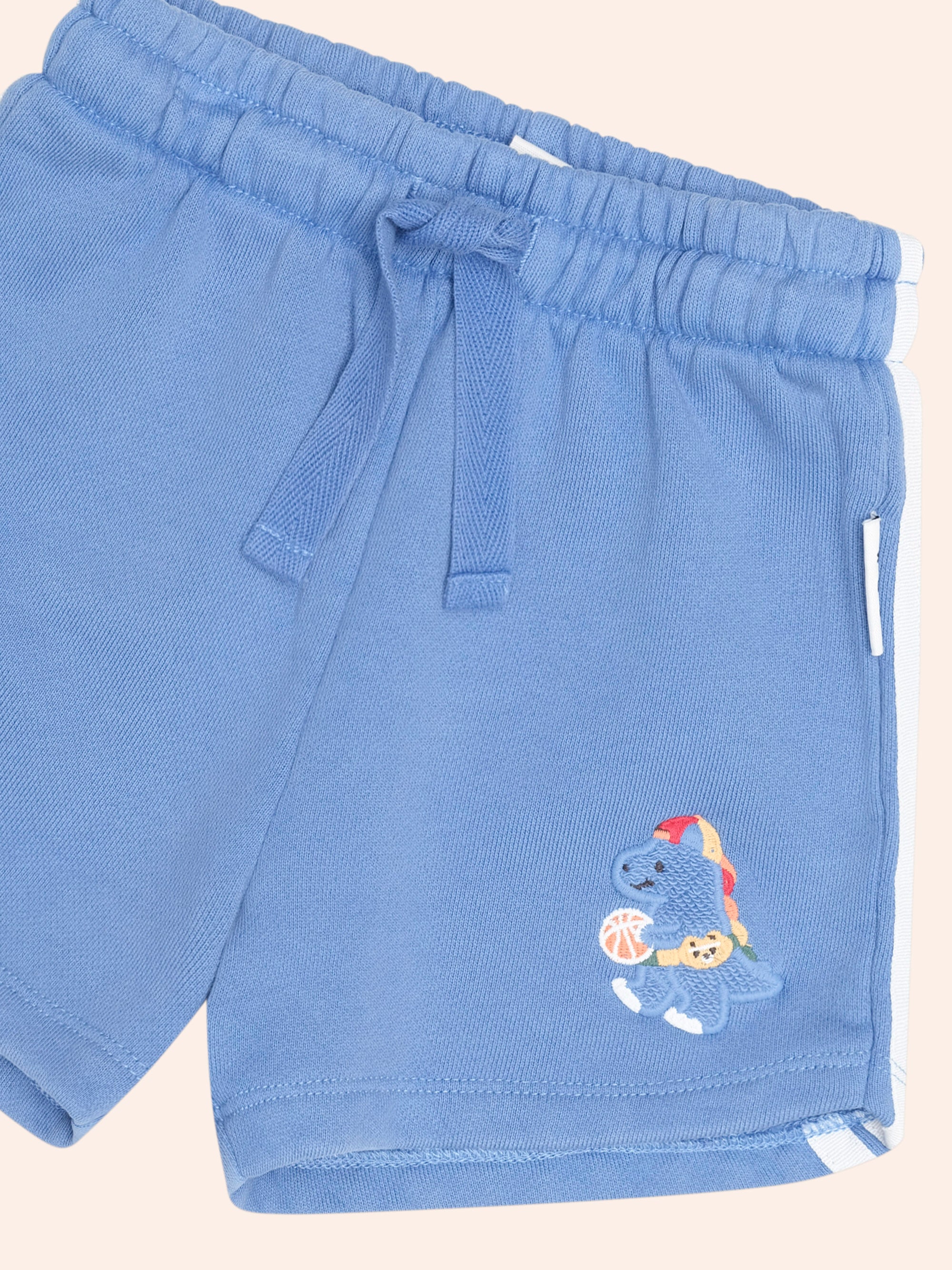 HUXBABY BALLER DINO SPORTY STRIPE SHORT in VINTAGE BLUE GARMENT DYE