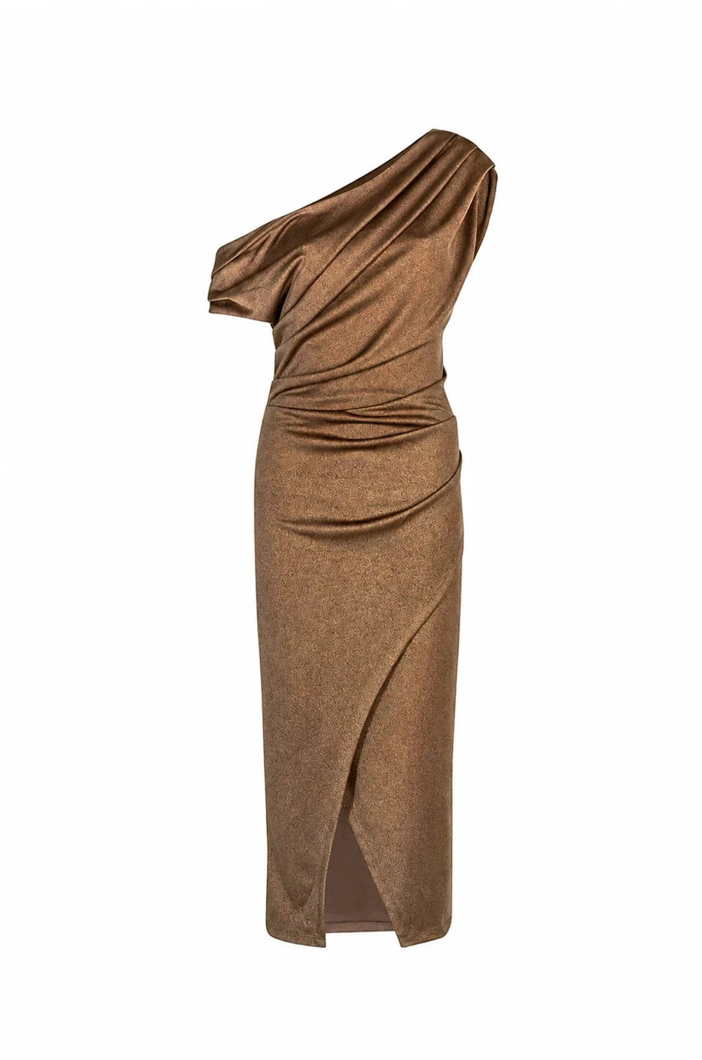 Carolina Roslyn Off Shoulder Midi Dress Gold Metallic in Single