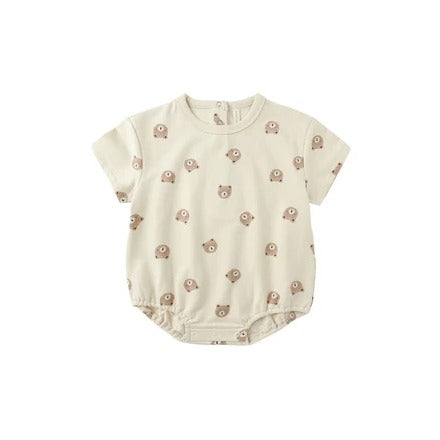 Quincy Mae - Relaxed SS Bubble Romper - Brown Bear