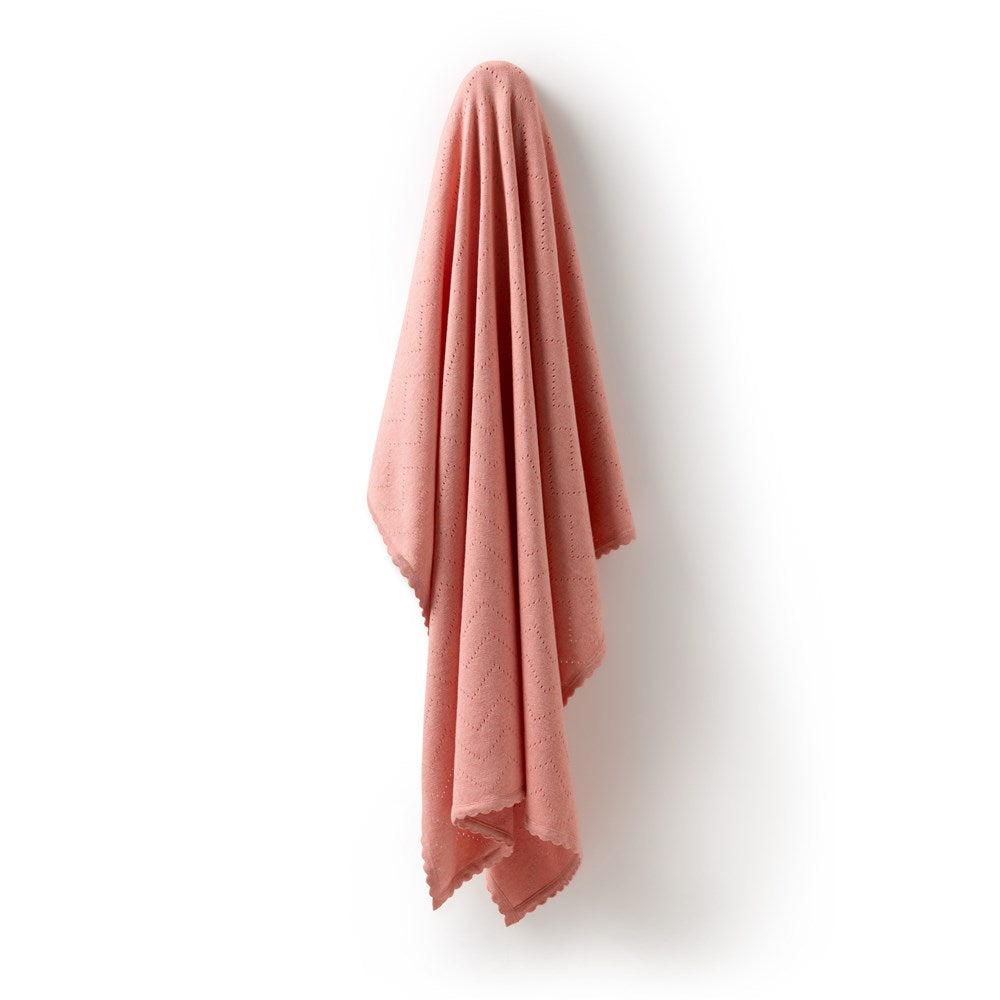 Wilson and Frenchy Petal Pink Organic Knitted Pointelle Blanket in Petal Pink