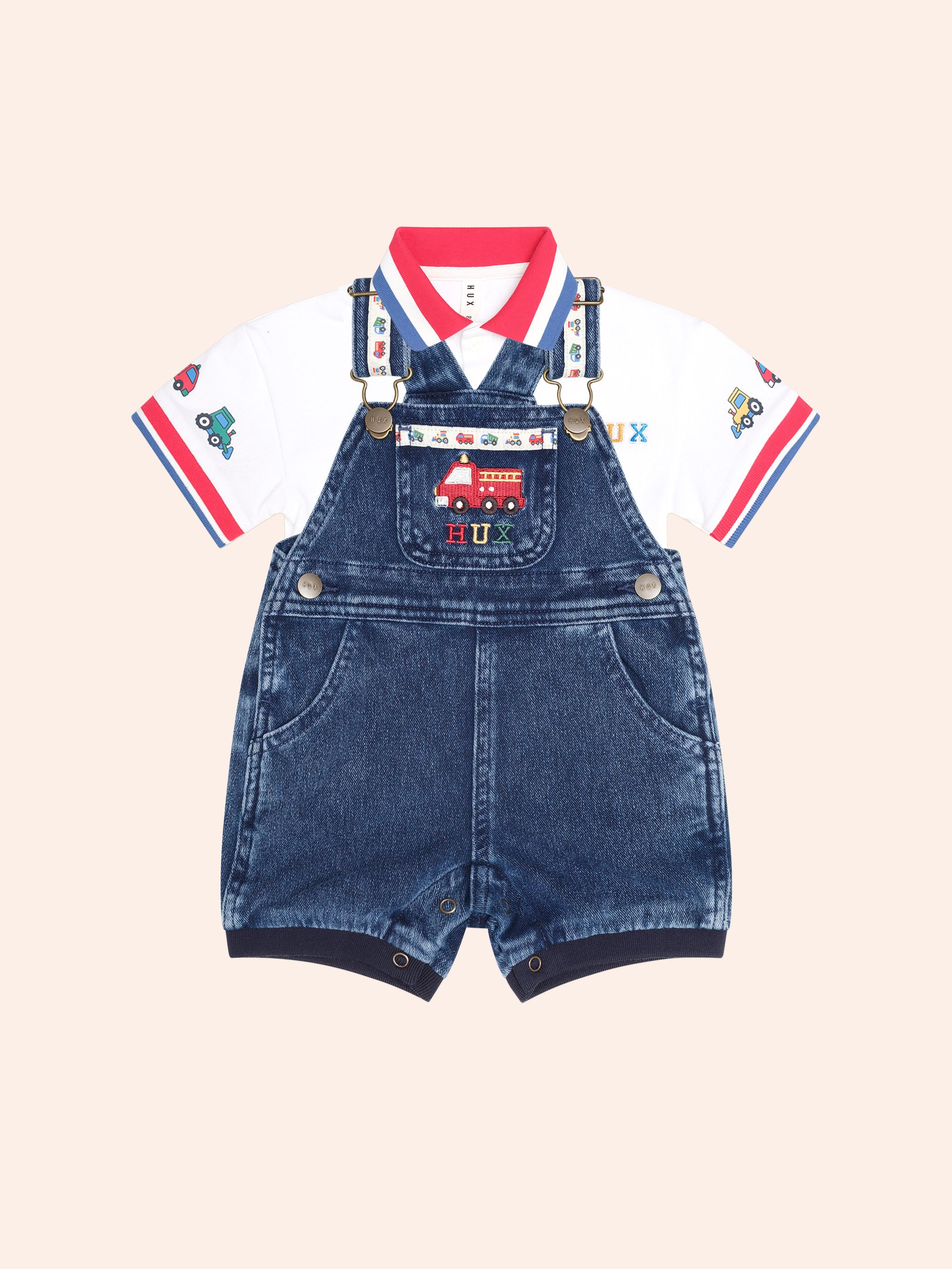 HUXBABY CONSTRUCTION 2PC SET in WHITE/ DENIM INDIGO