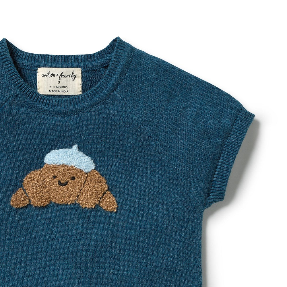 Wilson and Frenchy Little Croissant Organic Knitted Growsuit in Little Croissant