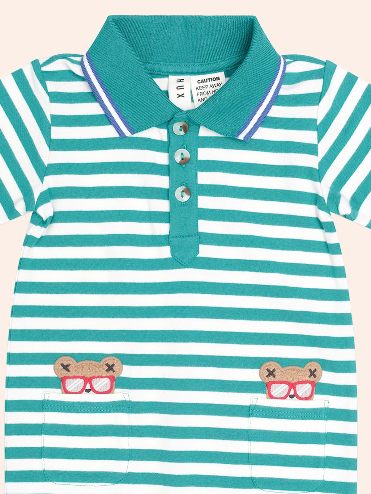 HUXBABY Green Stripe Vacay Hux Romper in VINTAGE GREEN/ALMOND MILK
