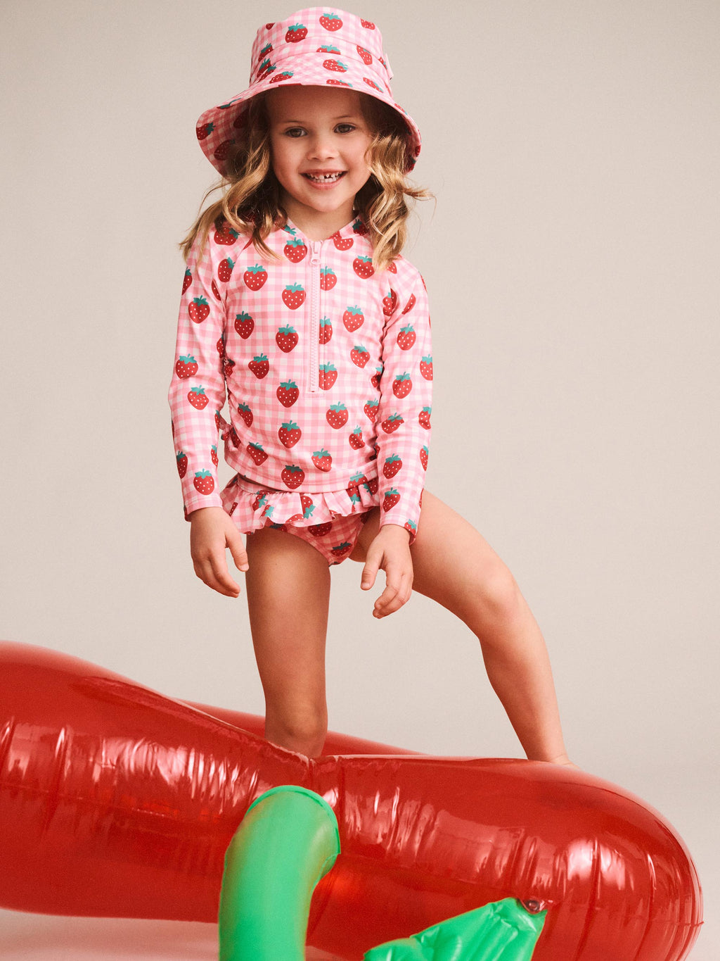 HUXBABY STRAWBERRY CHECK 2PC SWIM SET in STRAWBERRY