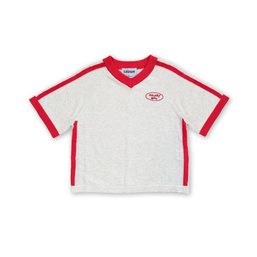 Grown Organic Knitted Contrast Tee - Fiesta & Coconut in Single