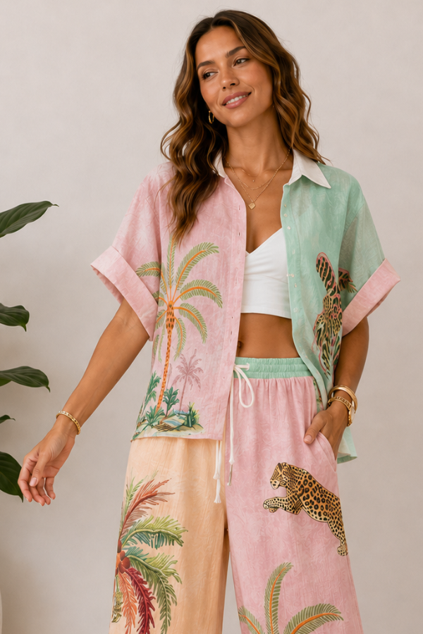 LA SOFIA VLST610 (251020) - SOLE BUTTON UP SHIRT -  SAFARI PALM in Safari Palm