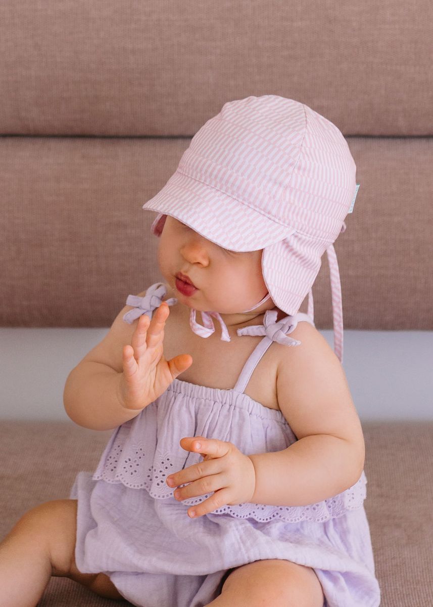 Acorn Kids Pink Sprinkle Soft Jersey Flap Cap in Pink and Cream