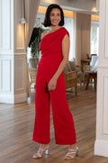 Carolina Roslyn Off Shoulder Jumpsuit Red in Single