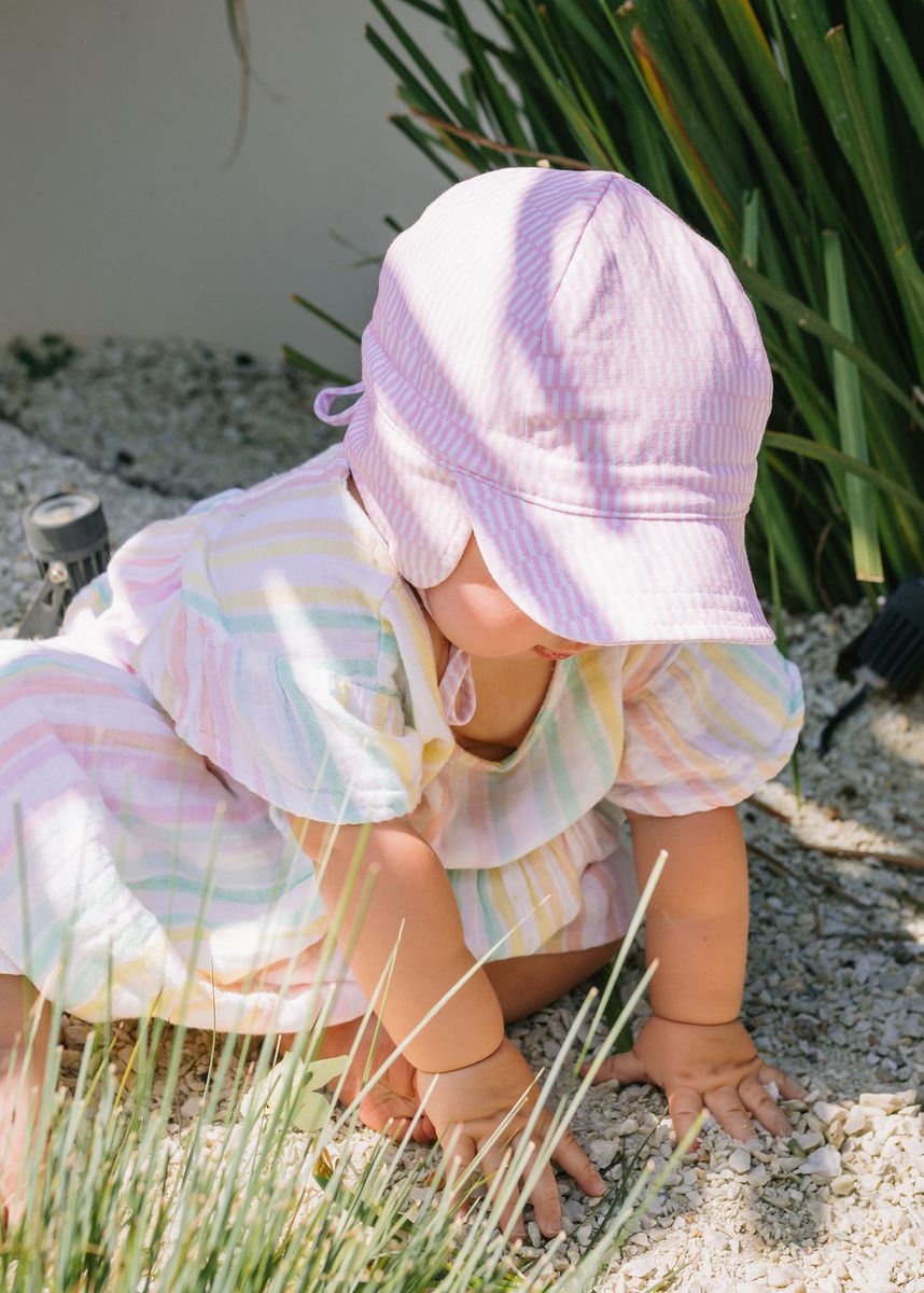 Acorn Kids Pink Sprinkle Soft Jersey Flap Cap in Pink and Cream