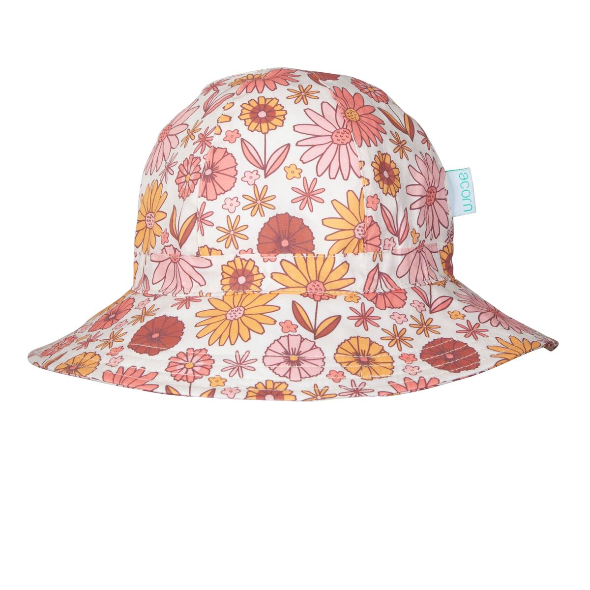 Acorn Kids Retro Blooms Wide Brim Sunhat in Cream, Pink and Amber