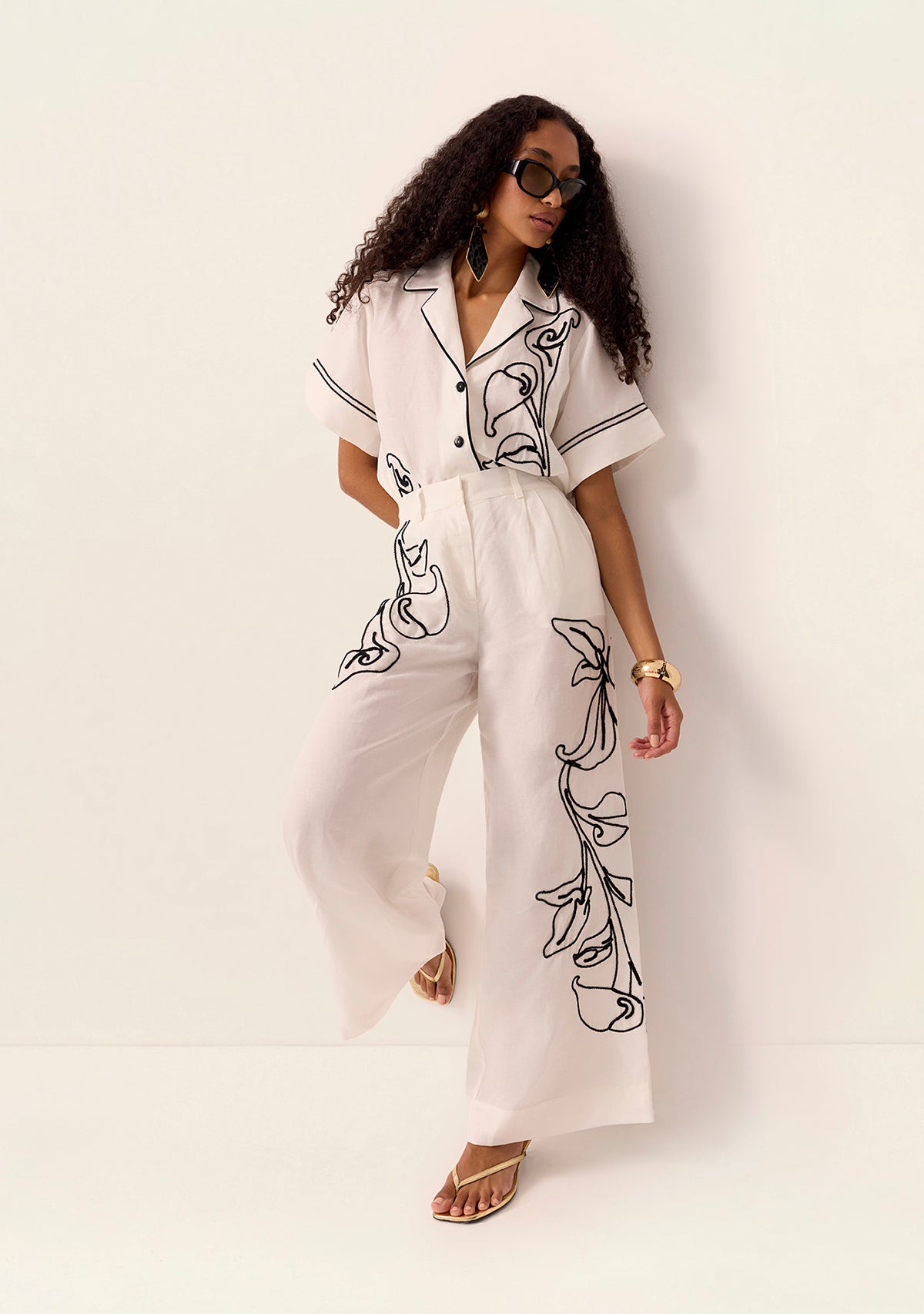 MOS The Label Lily Embroidery Pants in Ivory