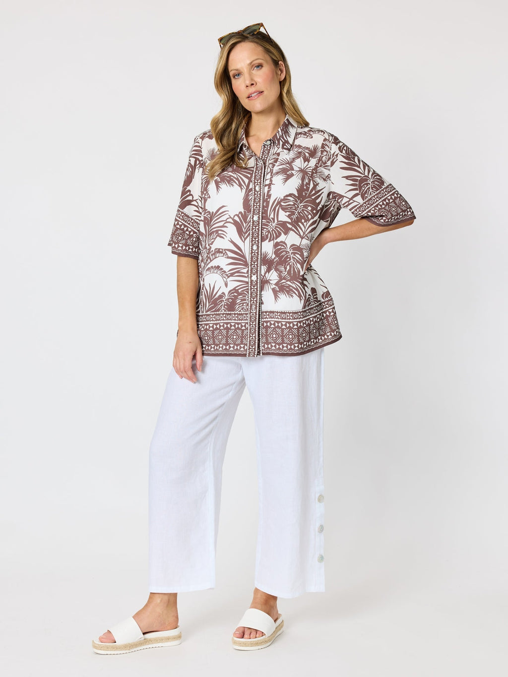 Hammock & Vine Palm Cove Print Shirt - Espresso White in Espresso White