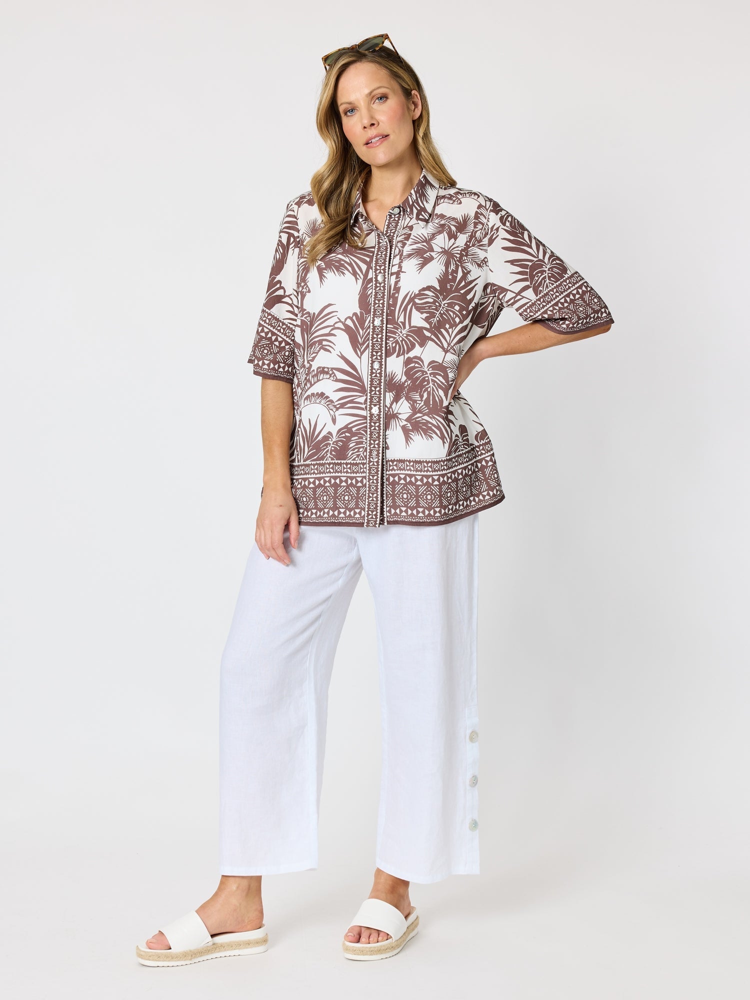 Hammock & Vine Palm Cove Print Shirt - Espresso White in Espresso White