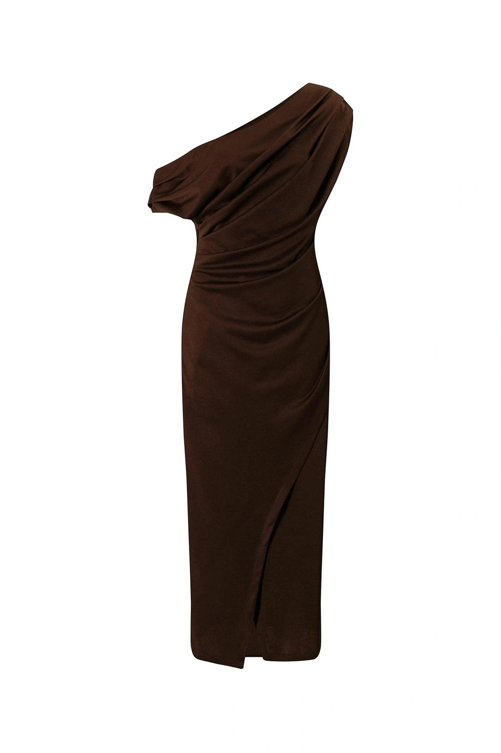 Carolina Roslyn Off Shoulder Midi Dress Chocolate Brown in Single