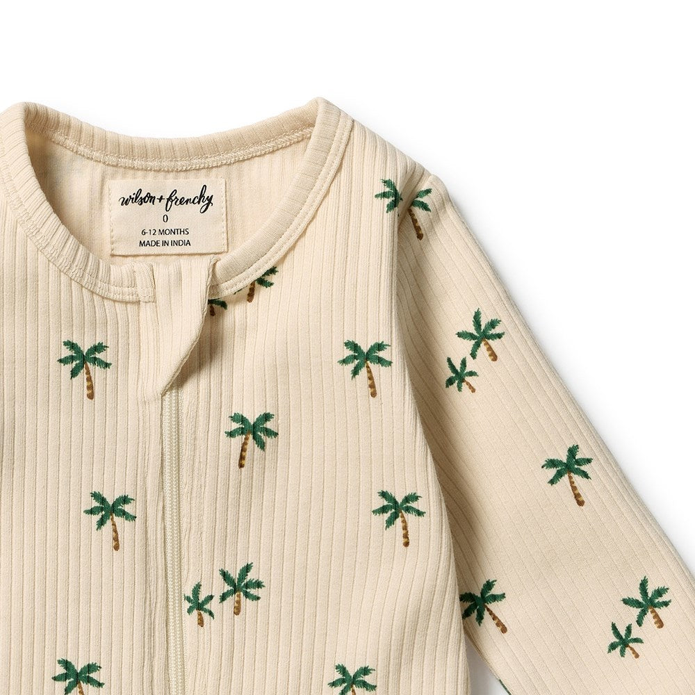Wilson and Frenchy Tiny Palm Organic Zipsuit with Feet in Tiny Palm