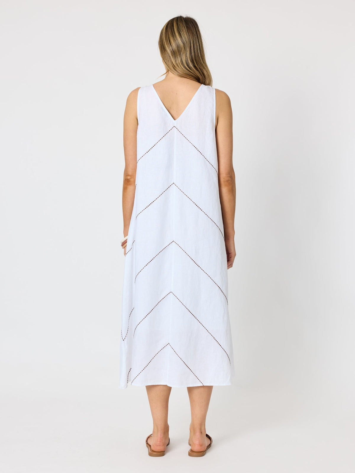 Hammock & Vine Haven Chevron Stitch Linen Dress - White Mocha in White Mocha