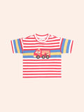 HUXBABY FIREMAN HUX STRIPE TEE in RACER RED /ALMOND MILK