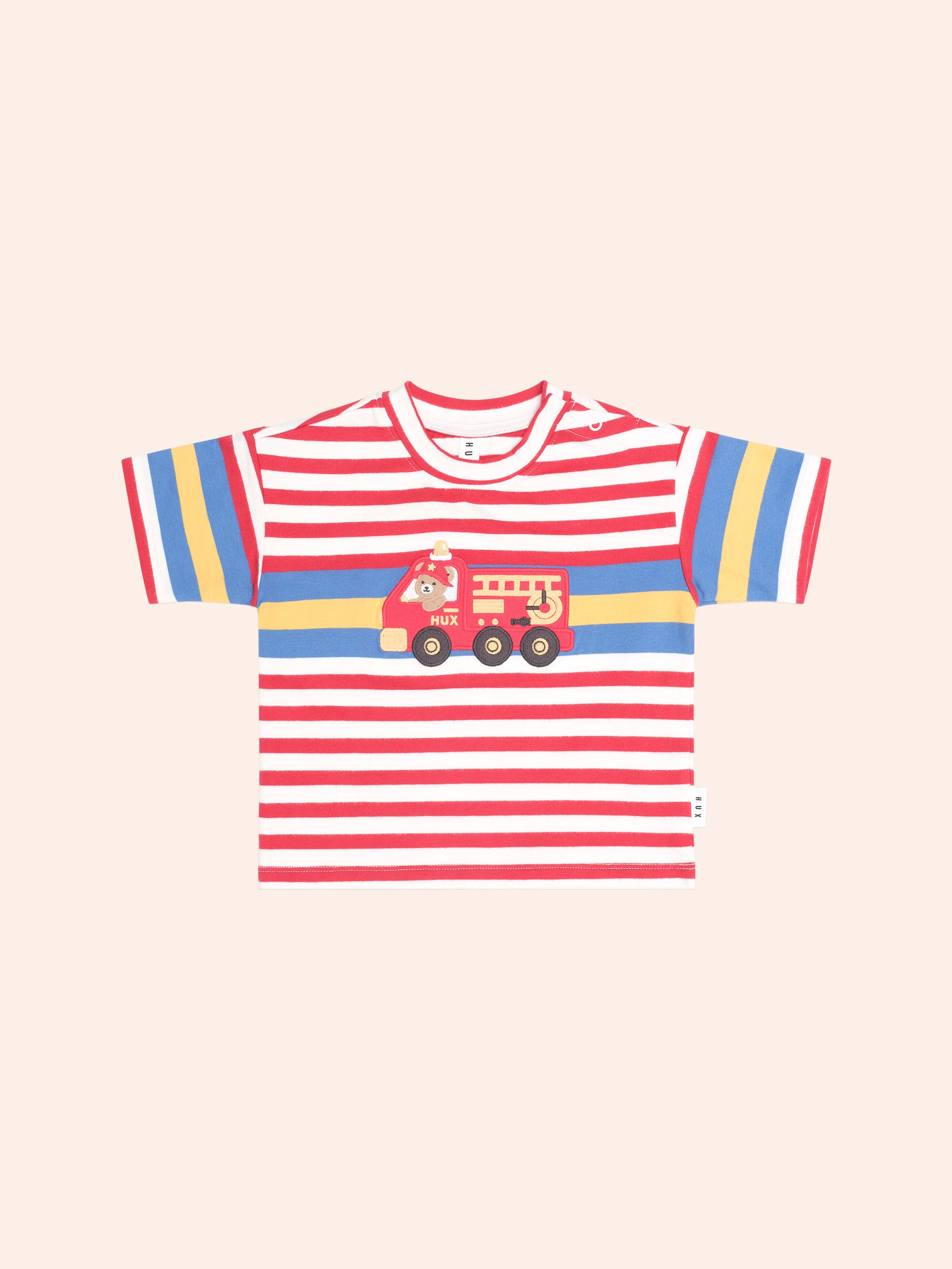 HUXBABY FIREMAN HUX STRIPE TEE in RACER RED /ALMOND MILK