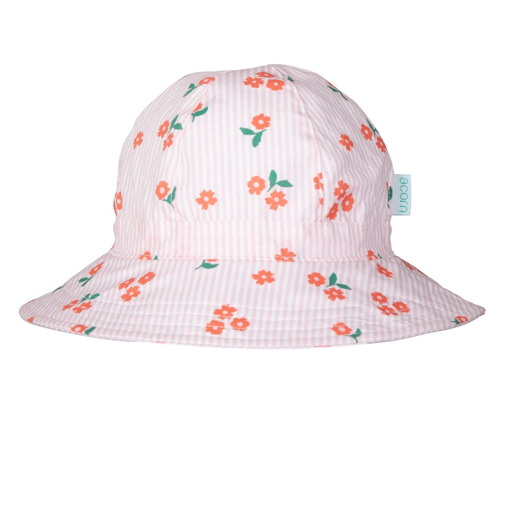 Acorn Kids Striped Posy Wide Brim Sunhat in Pink, White and Red