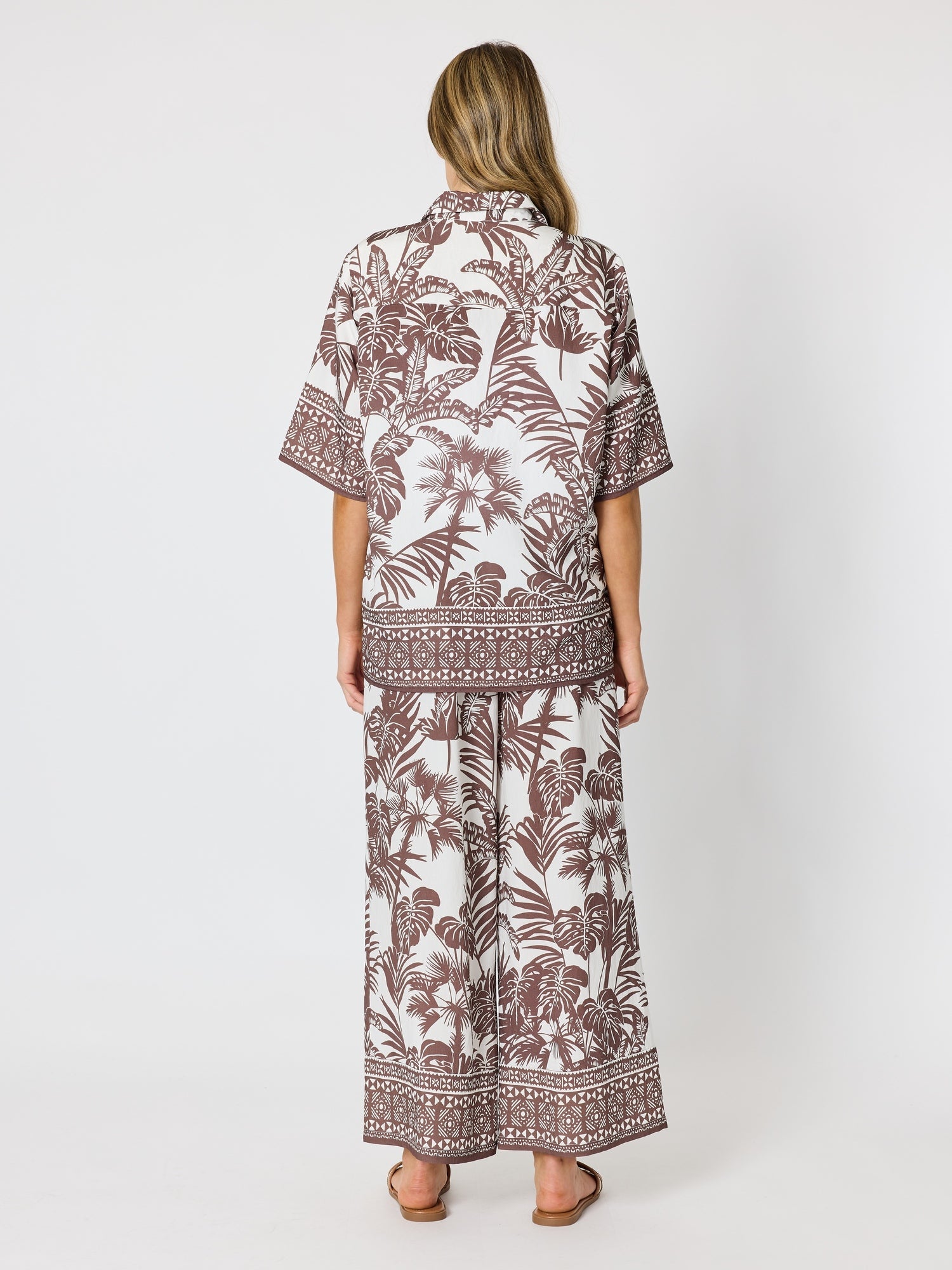 Hammock & Vine Palm Cove Print Shirt - Espresso White in Espresso White