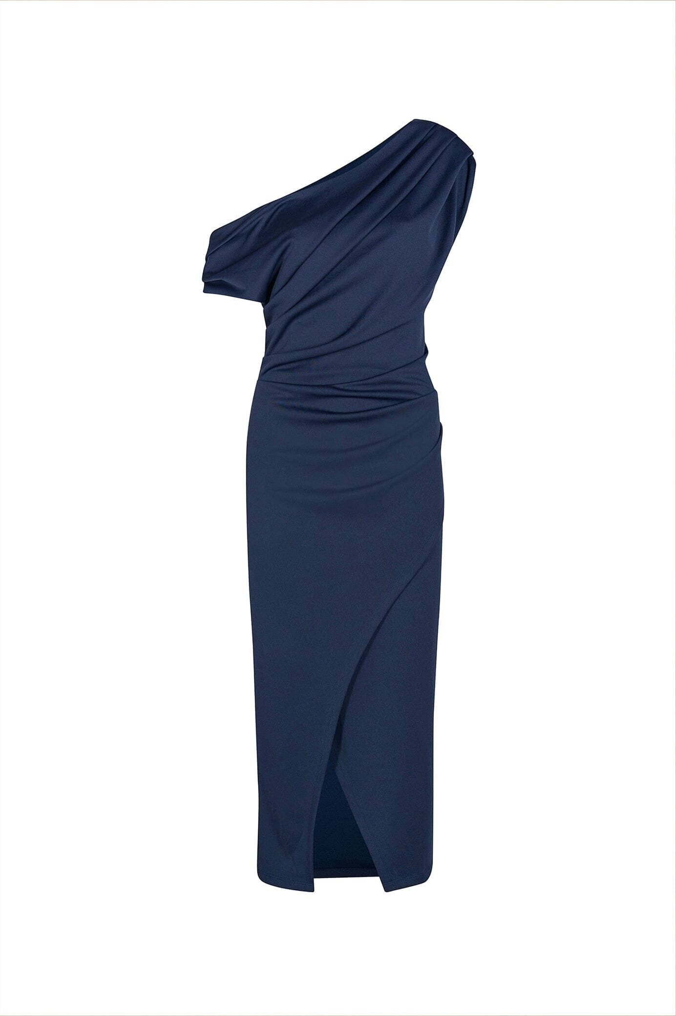 Carolina Roslyn Off Shoulder Midi Dress Navy in Single