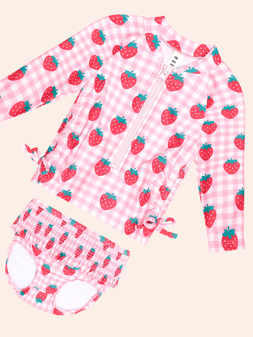 HUXBABY STRAWBERRY CHECK 2PC SWIM SET in STRAWBERRY