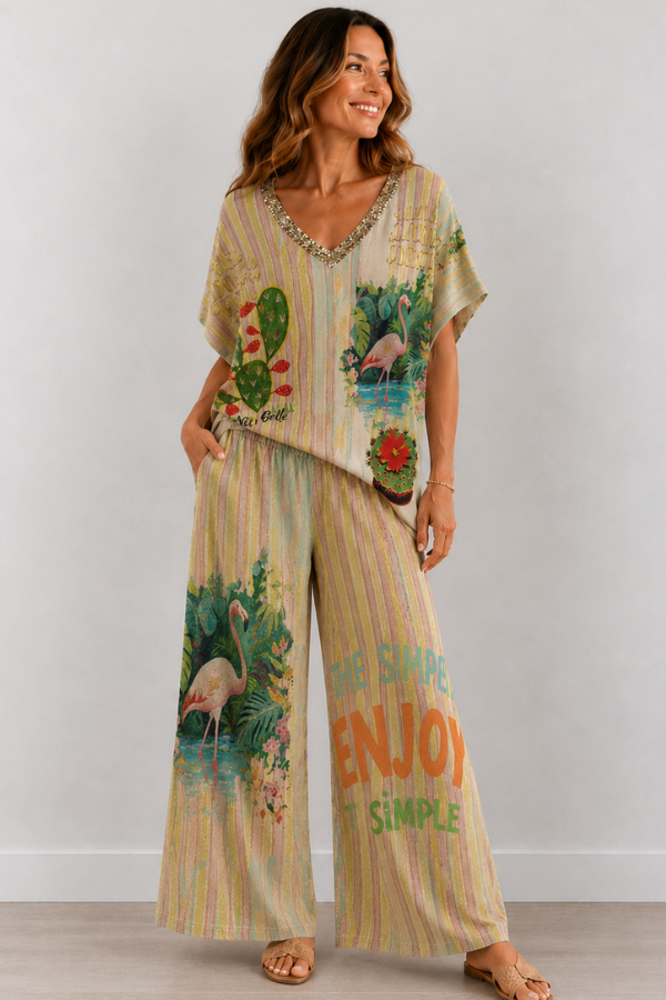 LA SOFIA VLSP769 (A5077) - PALAZZO SHIMMER PANT - GOLDEN FIESTA in Golden Fiesta
