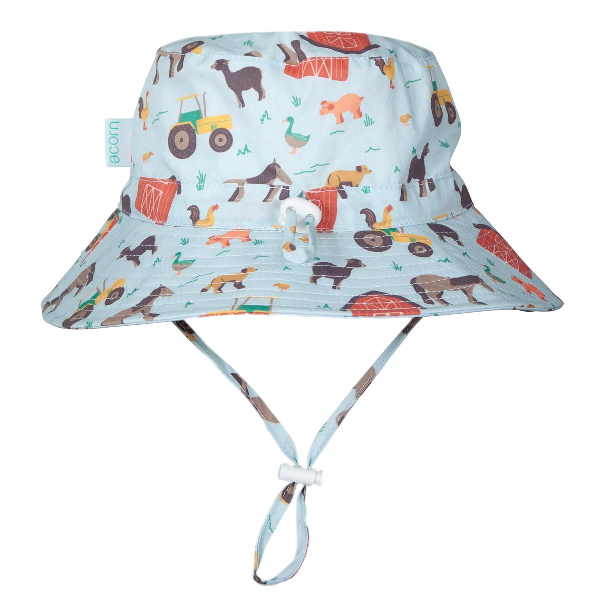 Acorn Kids Farmyard Wide Brim Bucket Hat in Blue and Multi