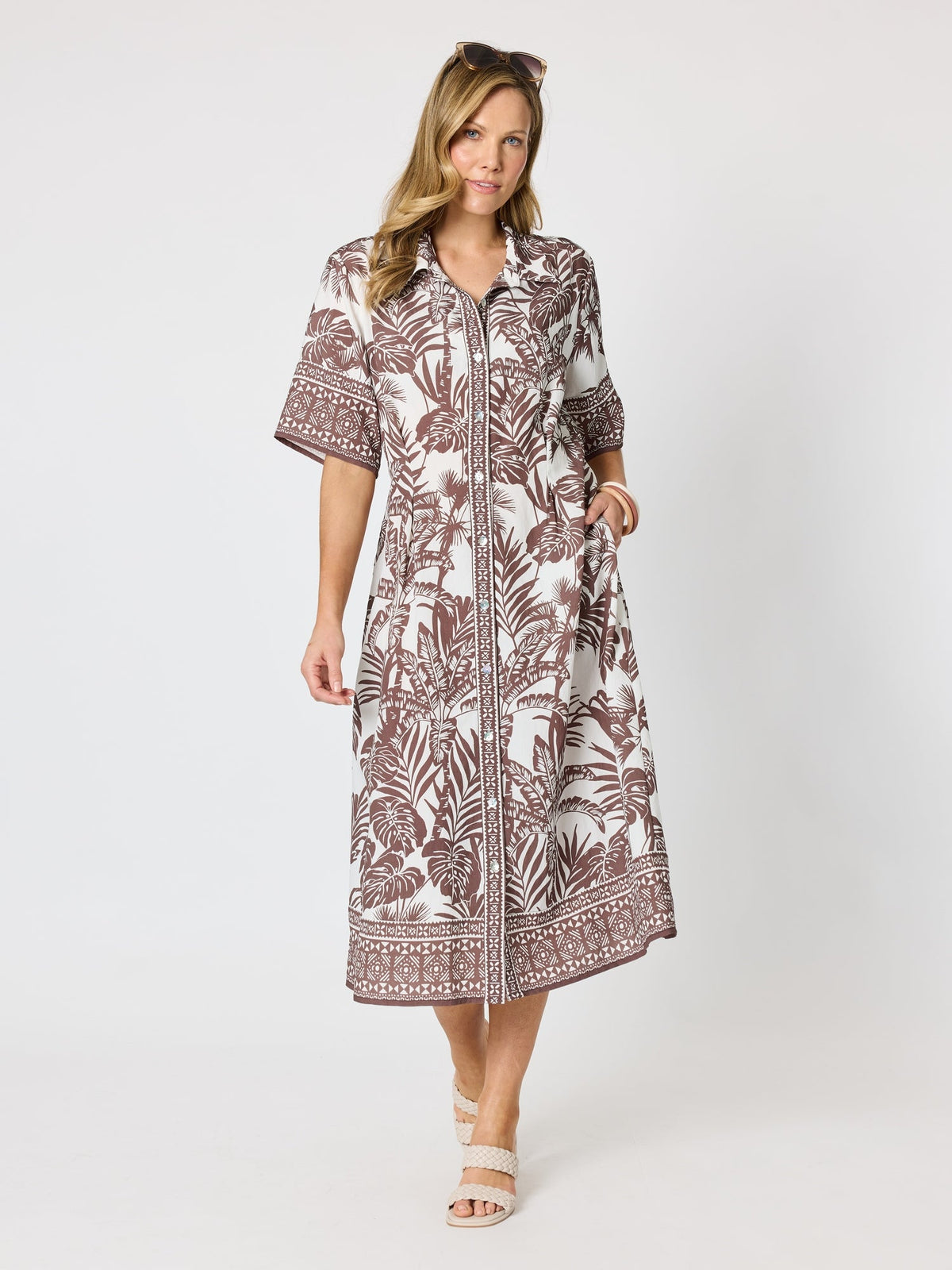 Hammock & Vine Palm Cove Shirt Dress - Espresso White in Espresso White