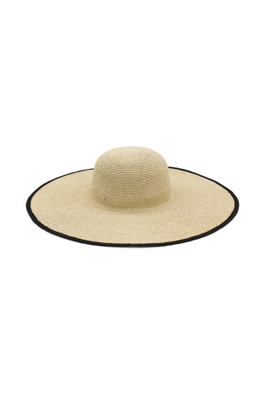 Morgan & Taylor Raegan Crochet Straw Sun Hat in Natural Beige and Black Stripe in Beige