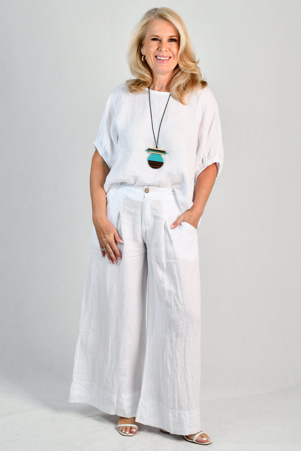 LA SOFIA VLSP130 (12786) - CAMILLA LINEN PANT - WHITE in White