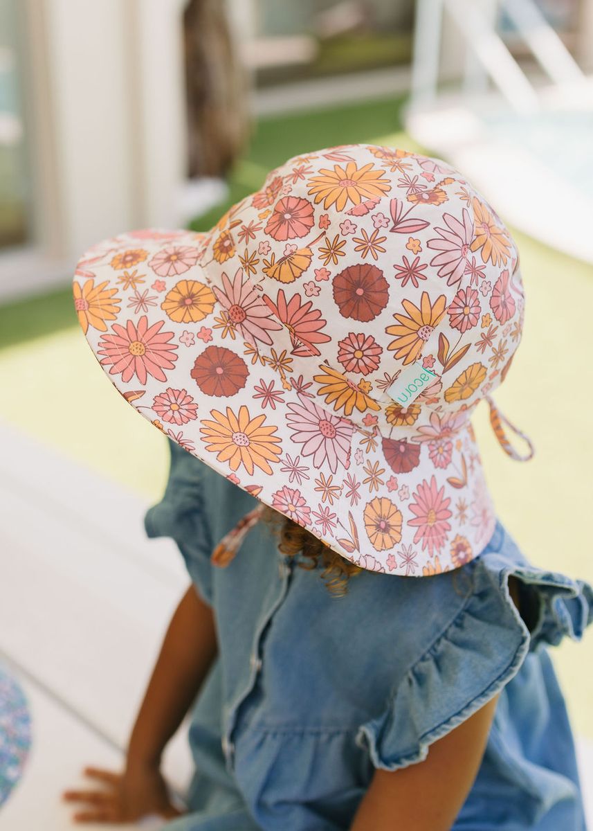 Acorn Kids Retro Blooms Wide Brim Sunhat in Cream, Pink and Amber