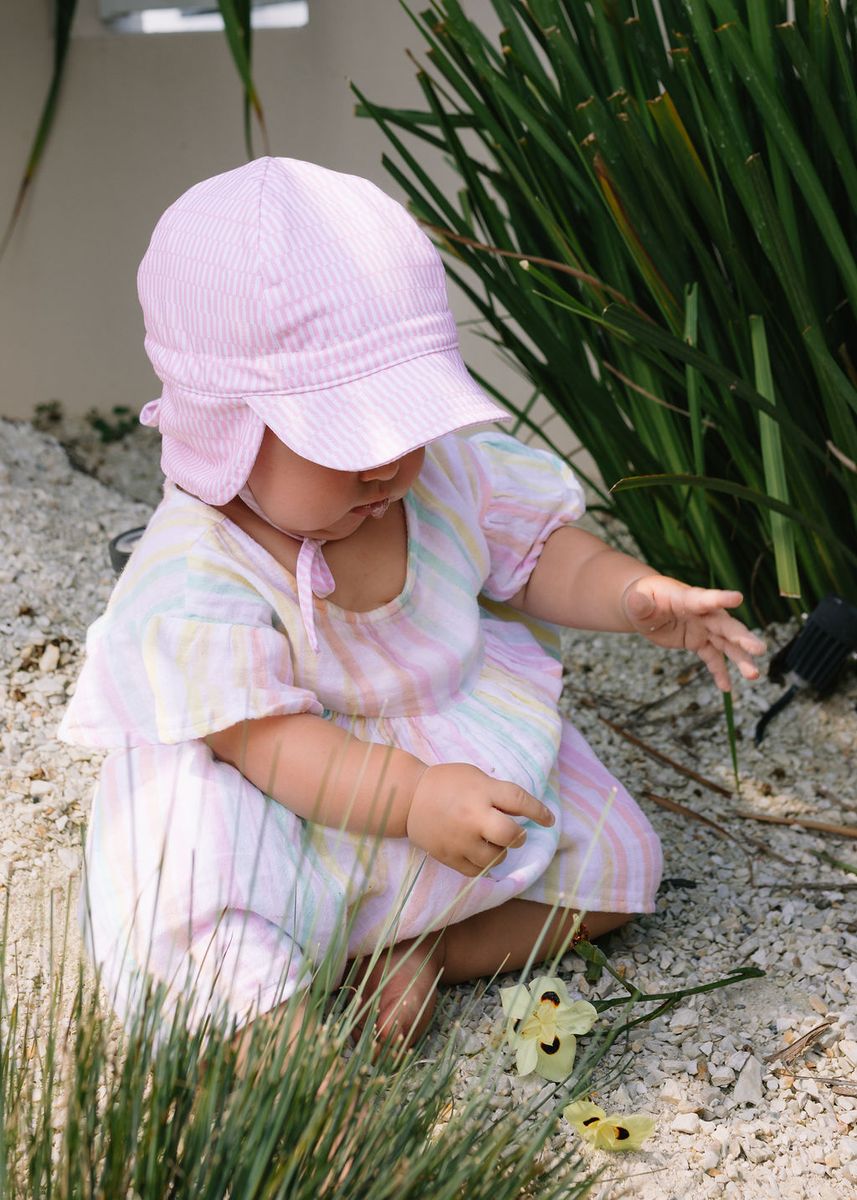 Acorn Kids Pink Sprinkle Soft Jersey Flap Cap in Pink and Cream