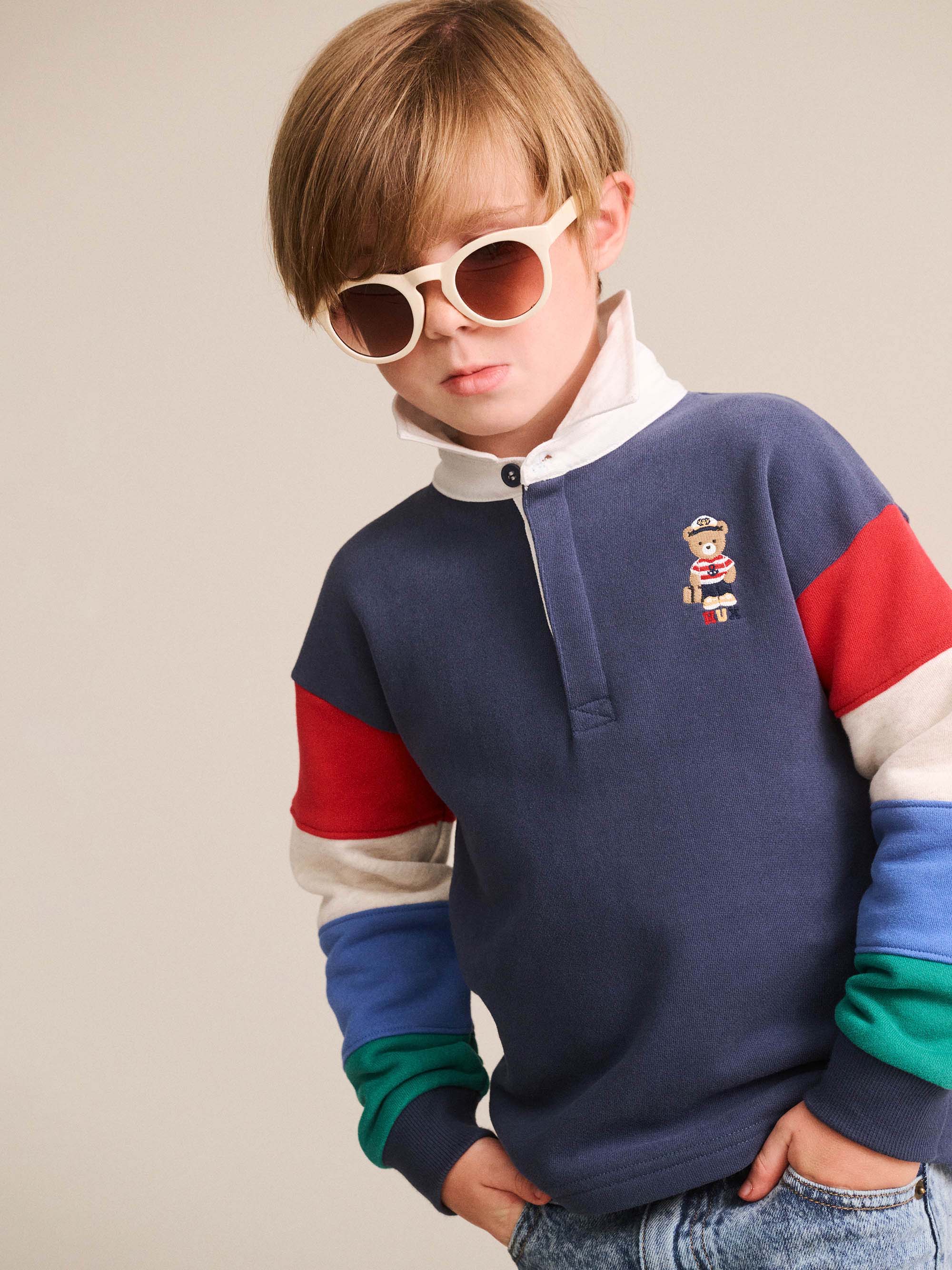 HUXBABY NAUTICAL HUX SPLICED FLEECE POLO in INK