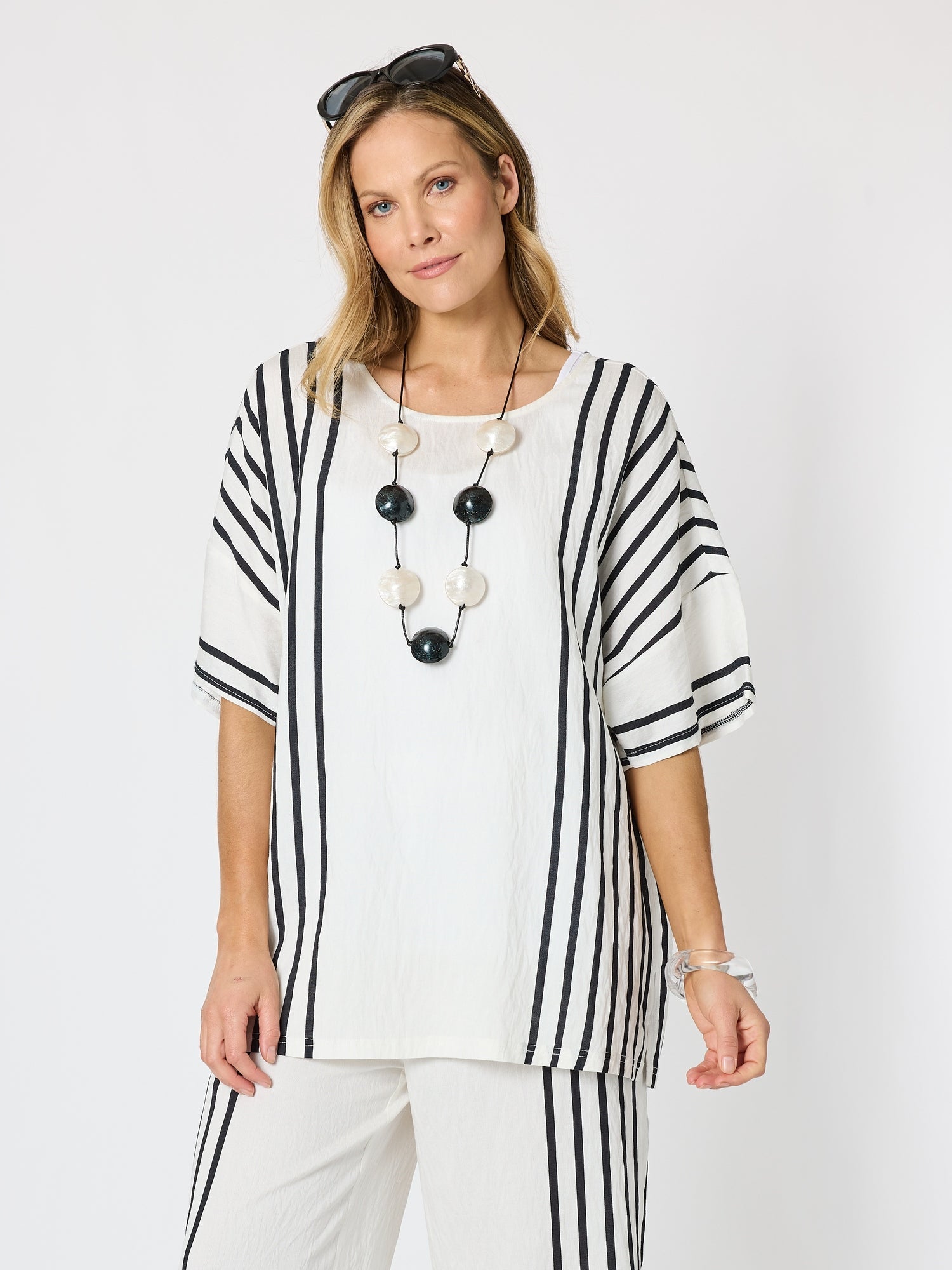 Clarity Sevilla Stripe Top - White/Black in White/Black