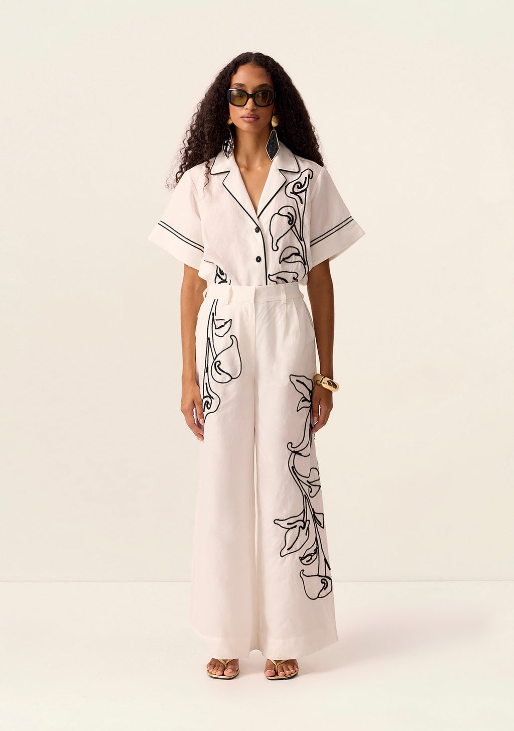 MOS The Label Lily Embroidery Pants in Ivory