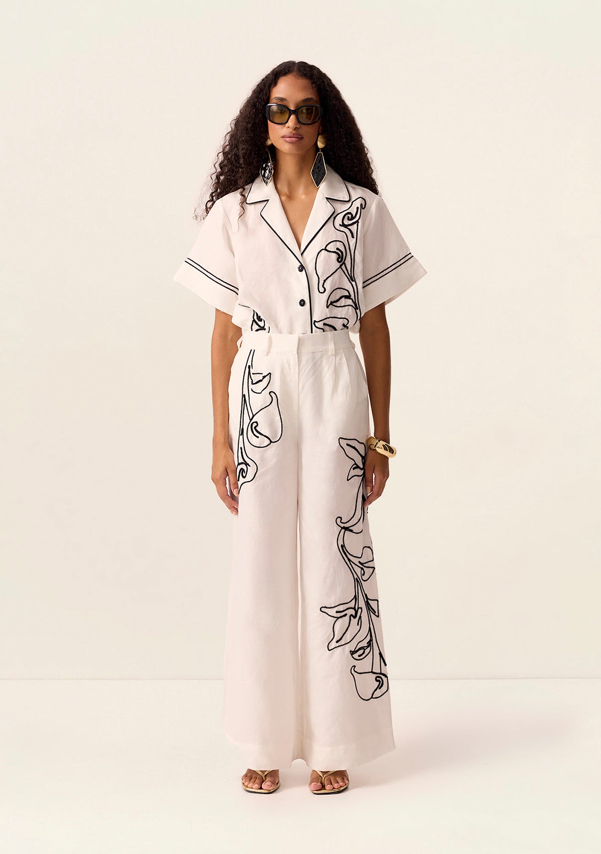 MOS The Label Lily Embroidery Pants in Ivory