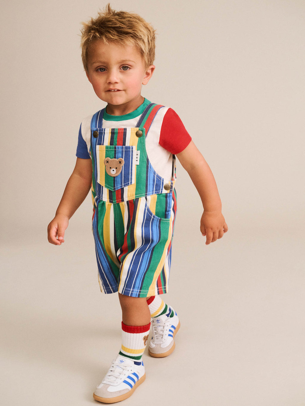 HUXBABY VARIEGATED STRIPE SHORTALL in MULTI