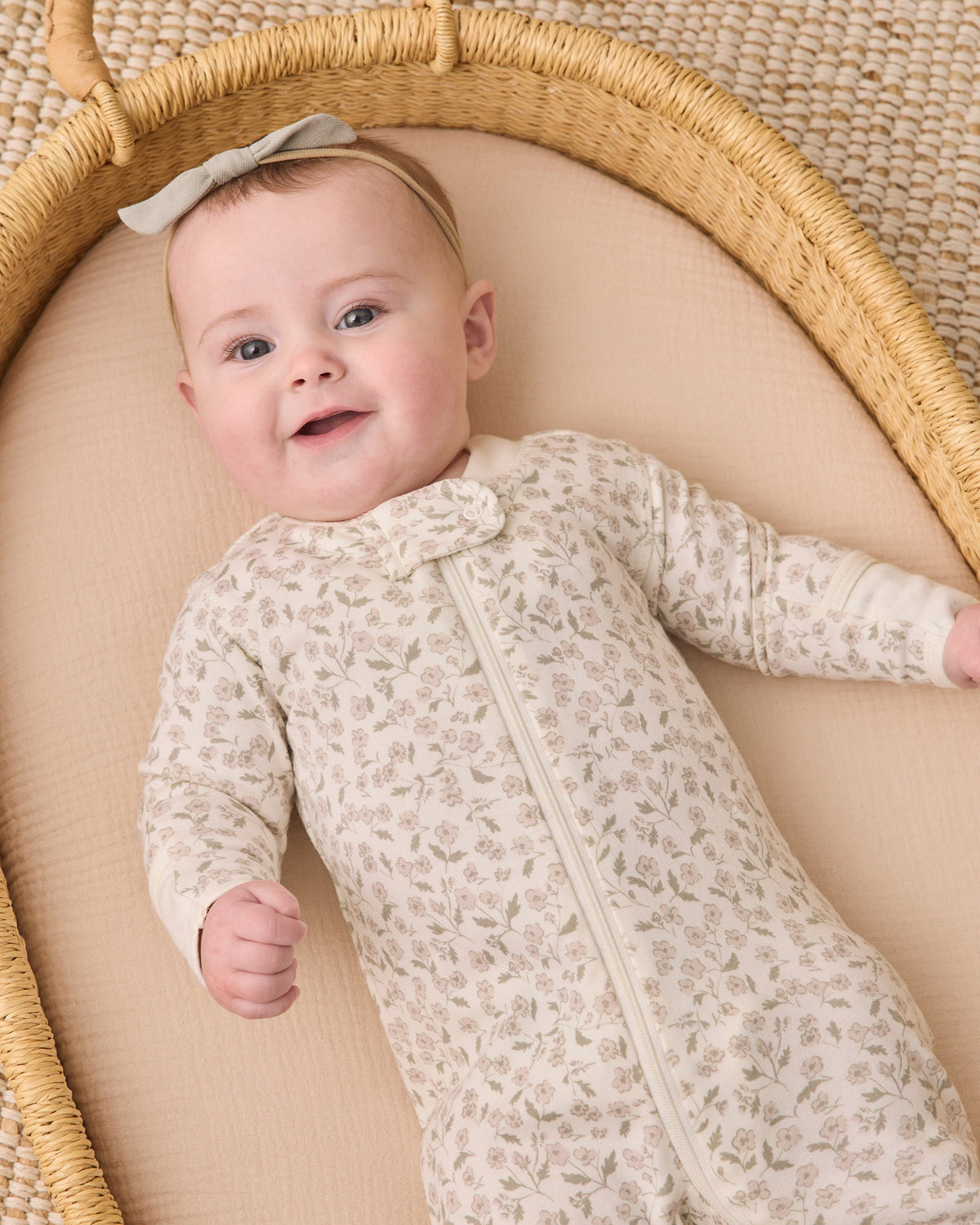 Quincy Mae Zip Long Sleeve Sleeper Footie Floret in IVORY