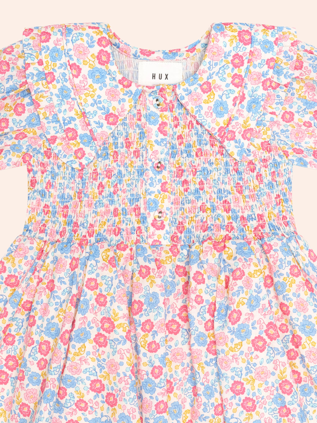 HUXBABY VINTAGE FLORAL SHIRRED COLLAR DRESS in MULTI