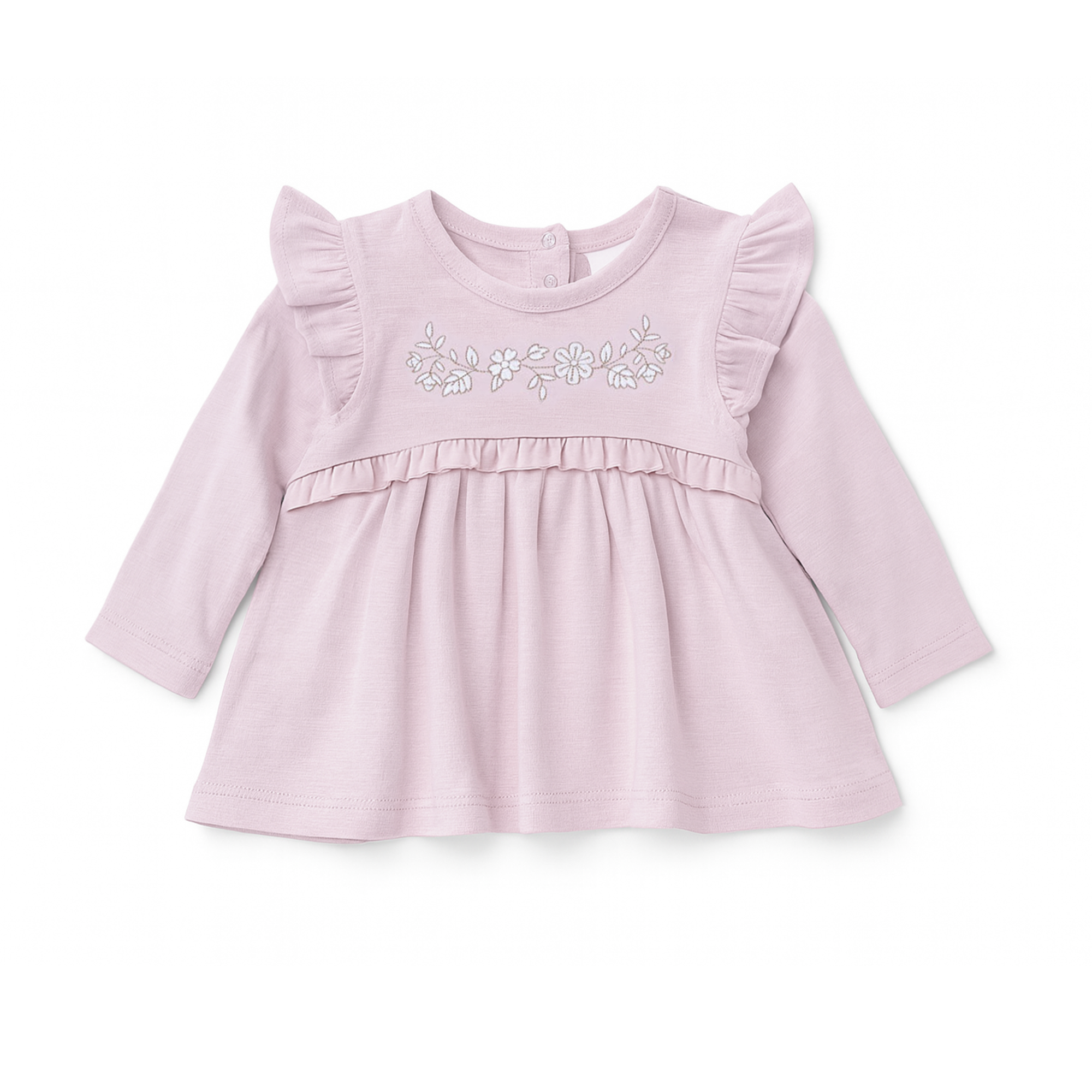 Aster & Oak Pink Embroidered Ruffle Top
