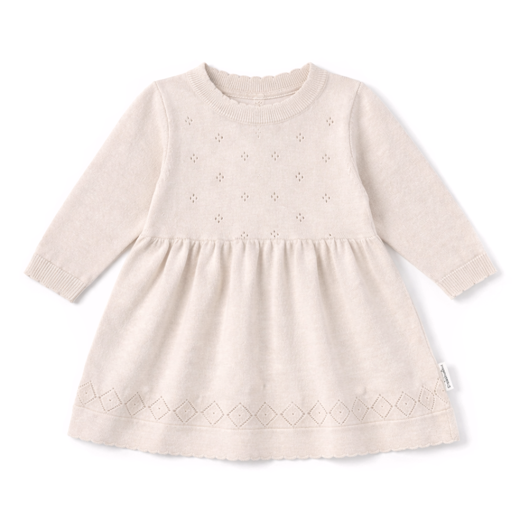 Aster & Oak Oatmeal Pointelle Knit Dress